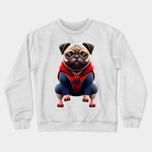 Pug in Superhero Suit - Adorable Pug Dressed as Spider Inspired Hero Crewneck Sweatshirt